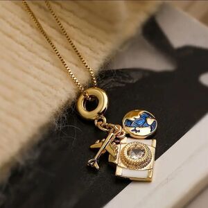 Gold Plated Travel Around The World Pendant Necklace